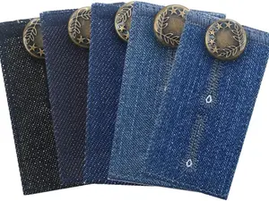 Waistband Extenders Button Extender for Pants | Denim Material | Pack of 5 Shades | Premium Metal Buttons | 2 Button Holes | Button Extender for Jeans