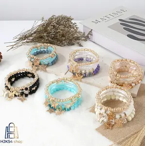 4PCS Multicolor Stackable Beaded Bracelet Set, Gold Butterfly Charm Crystal Matte Stone Layered Stretch Bracelets, Boho Fairy Dainty Wrist Jewelry for Summer Beach Festival Daily Teen Girls Casual Outfits Gift, Beaded Embellished Bracelets & Bangles, Butt