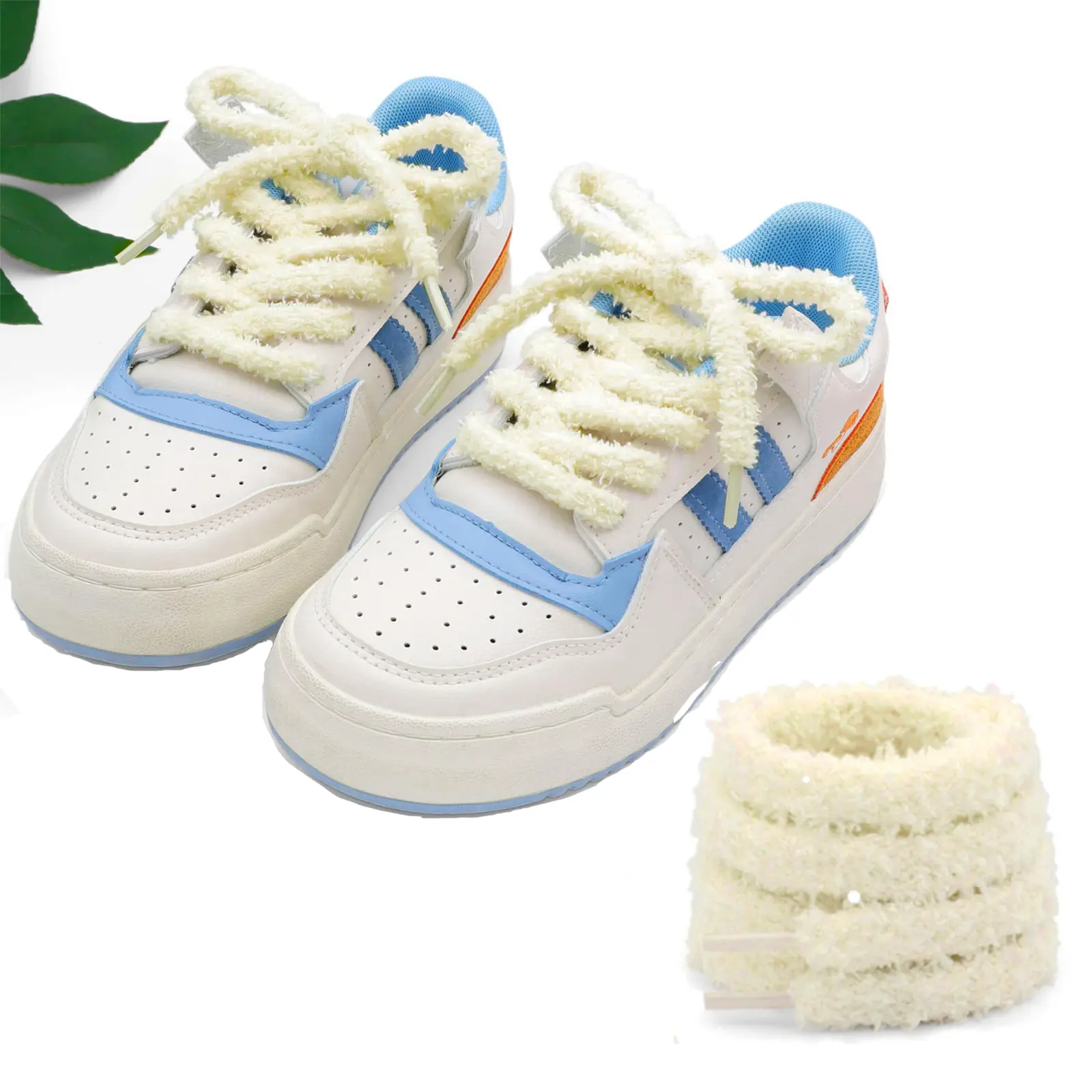Thick Fuzzy Plush Shoe Laces, Beige, 1 Pair for Adults' & Kids' Sneakers & Casual Footwear, 120cm x 10mm