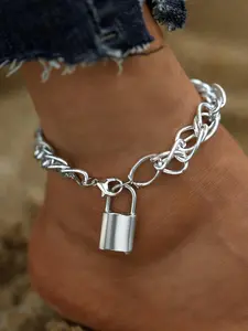 Fashion Chunky Chain & Lock Design Pendants Adjustable Anklet for Women & Girls, Casual Simple Plain Anklet for Party, Daily Clothing Decor, Trendy All-match & Exquisite Fashionable Jewelry for Birthday Gift, Gifts for Her