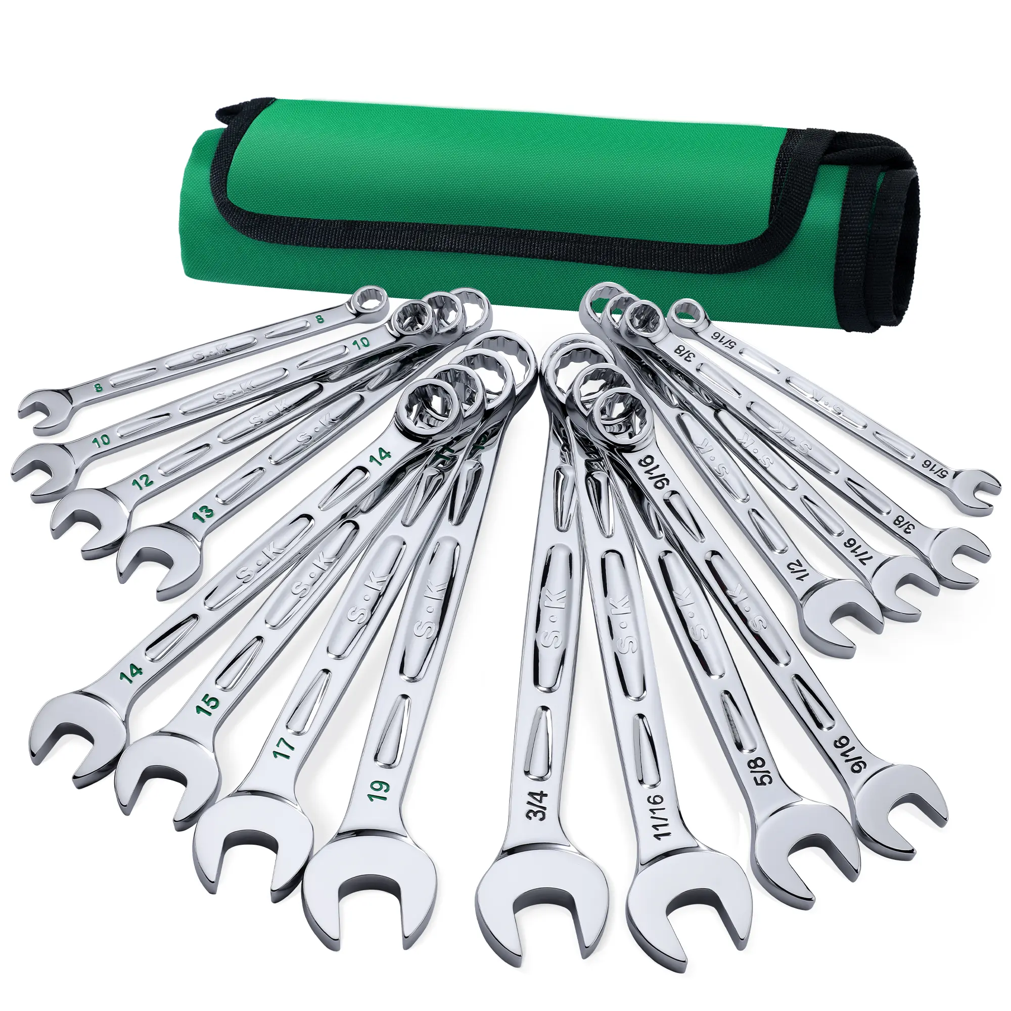 #summersale SK Combination Wrench Set, SAE & Metric, SuperKrome Finish, Premium CR-V Construction, with Rolling Pouch