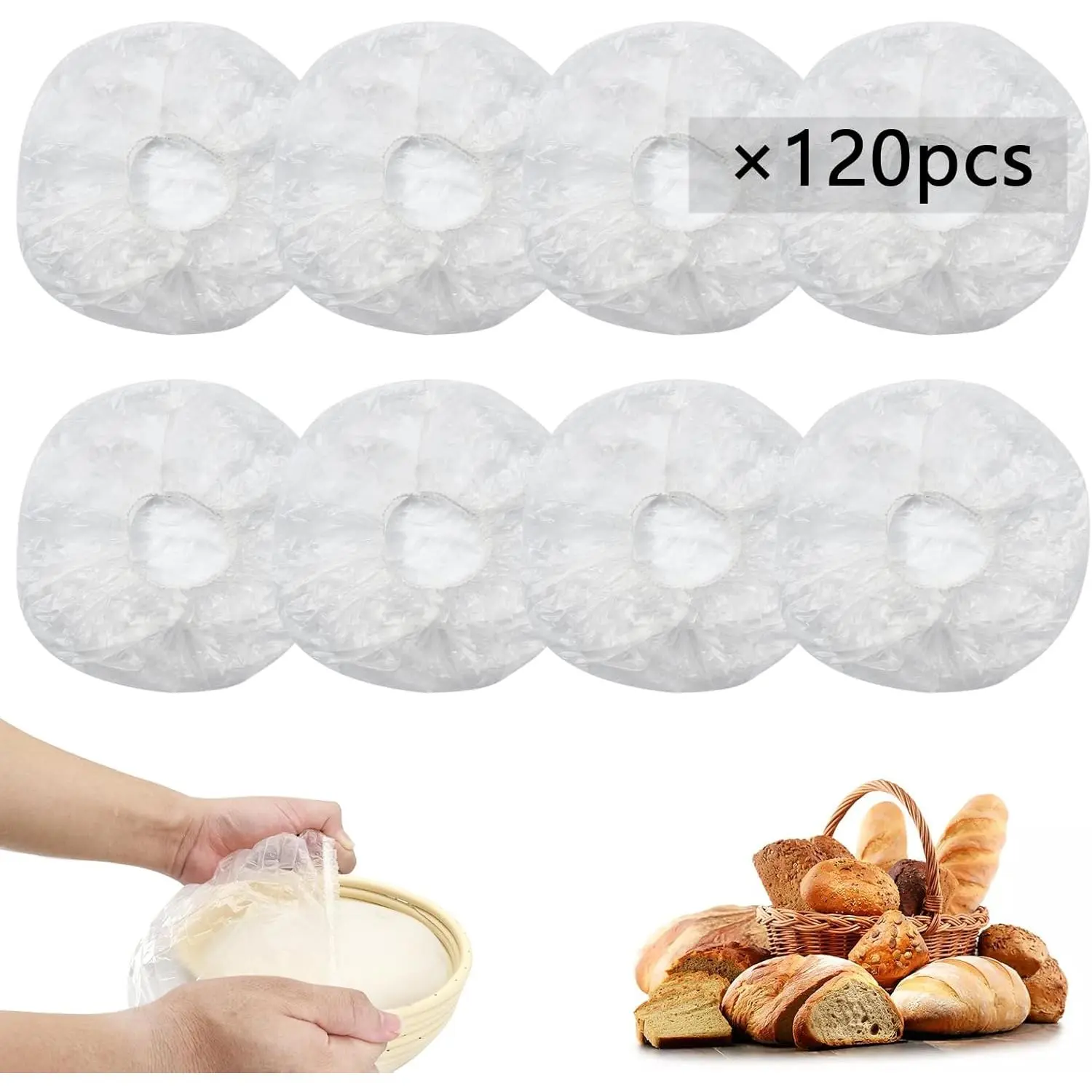 120 count Shower Caps for Sourdough Bread,  Bowl Covers for Proofing, Plastic Bread Covers With Elastic