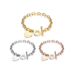 Fashion Letter & Heart Design Bracelet, Stainless Steel Jewelry for Women & Girls, Trendy All-match & Exquisite Jewelry for Birthday Gift, Letter Link Bracelet