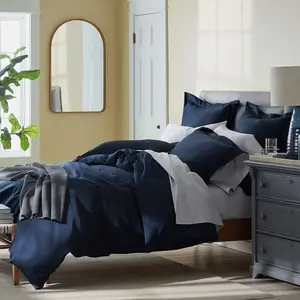 Premium Smooth Supima® Cotton Wrinkle-Free Sateen Bed Sheet Set - Navy