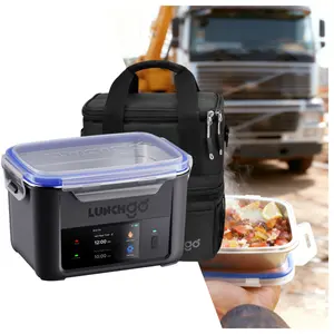 Cordless Heated Lunch Box LUNCHGO for Outdoor & Blue-Collar Workers – Smart Touchscreen Timer, Cordless 74Wh/103Wh Battery, 5 Cups 316 Steel, All-in-One Kit (Black)