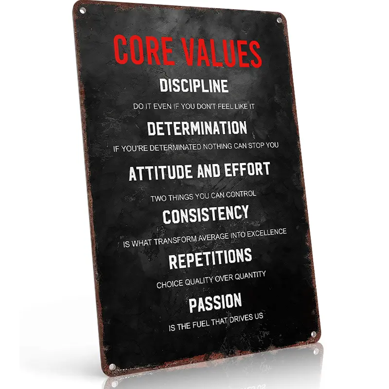 Vintage Aluminum (Aluminium) Metal Sign "Core Values Consistency Passion", 8×12 in, Distressed Black Motivational Wall Art, Waterproof, Rust-Proof, Fitness & Home Workspace Decor, Gift Plaque