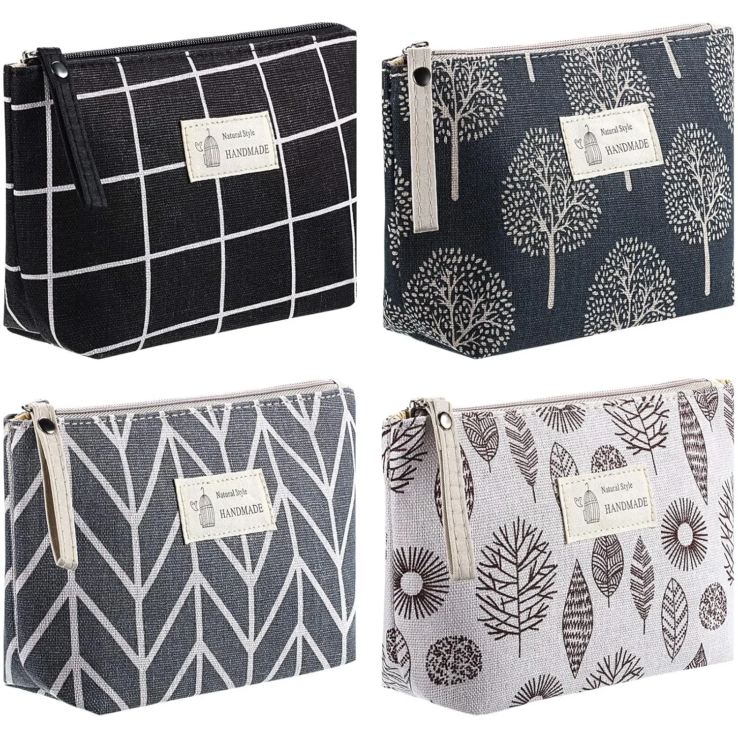 4 Pcs Women Funny Makeup Bag Cute Cosmetic Bag Pouch for Purse Toiletry Bag Makeup Bags with Zipper Multi-Functional Travel Pouch for Women Girls Vacation Travel Toiletry Bag, 4 Styles (Arrow, Plaid, Tree, Leave, Small) - Home Improvement