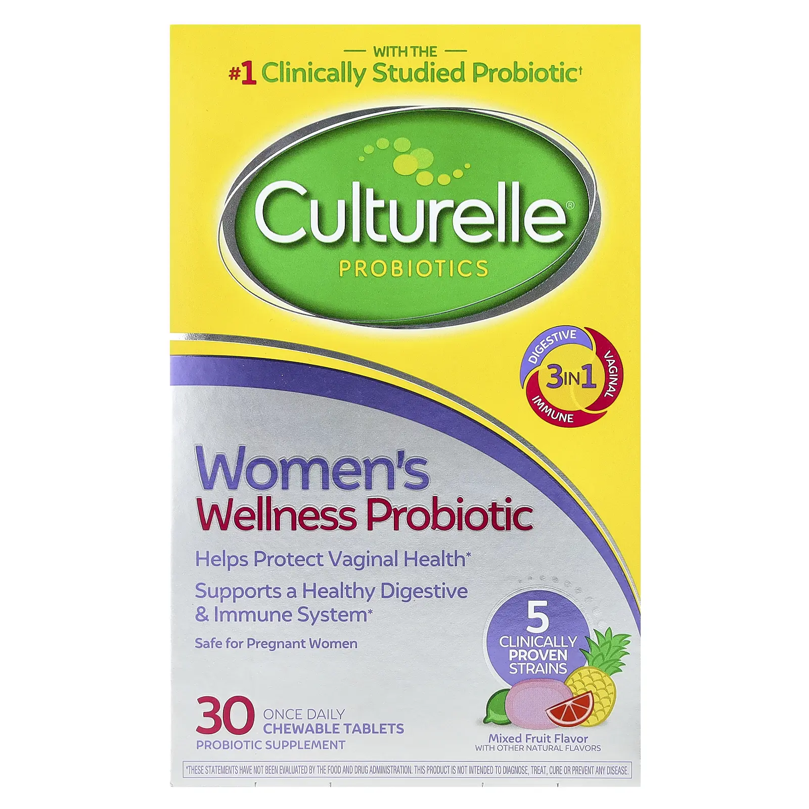 Culturelle Probiotics, Women's Wellness Probiotic, Mixed Fruit, 30 Chewable Tablets