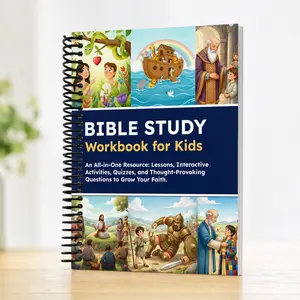 Childrens Bible Study Workbook | Spiral Bound Resource Notebook for Kids Lessons & Scripture Journaling | Fun Bible Story Activities & Faith Deepening Questions Book, Cute Church Sunday School Rewards, Baptism, First Communion or Christmas Gifts for Kids