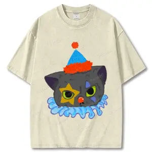 Clown Cat Unisex Vintage Washed Tee, Graphic Tee, Unisex Fashion, Full Color, Full Size, For Men, For Women