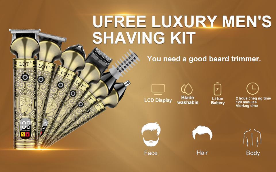 LQT Professional Men's Hair Clipper & Detail Trimmer Set, Cordless Electric Haircut Kit with LCD Display & Charging Base, Complete Barber Kit for Fades, Edges