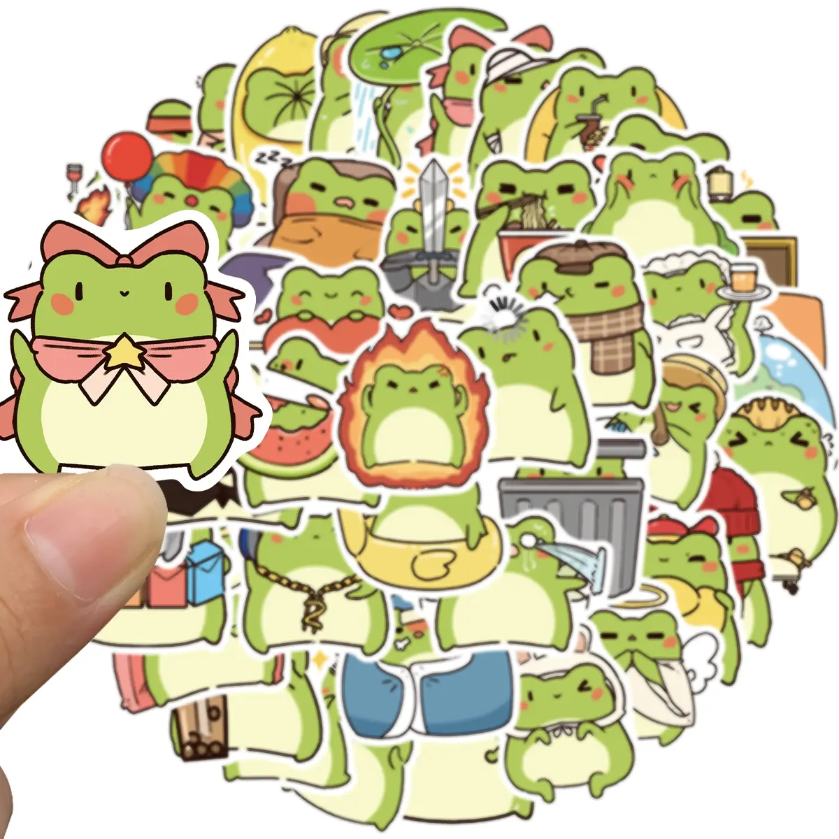 50pcs Cute Frog Small Stickers, Funny Cartoon Animal Aesthetic Decals, Vinyl Waterproof Stickers for Water Bottle, Laptop, Luggage, Phone