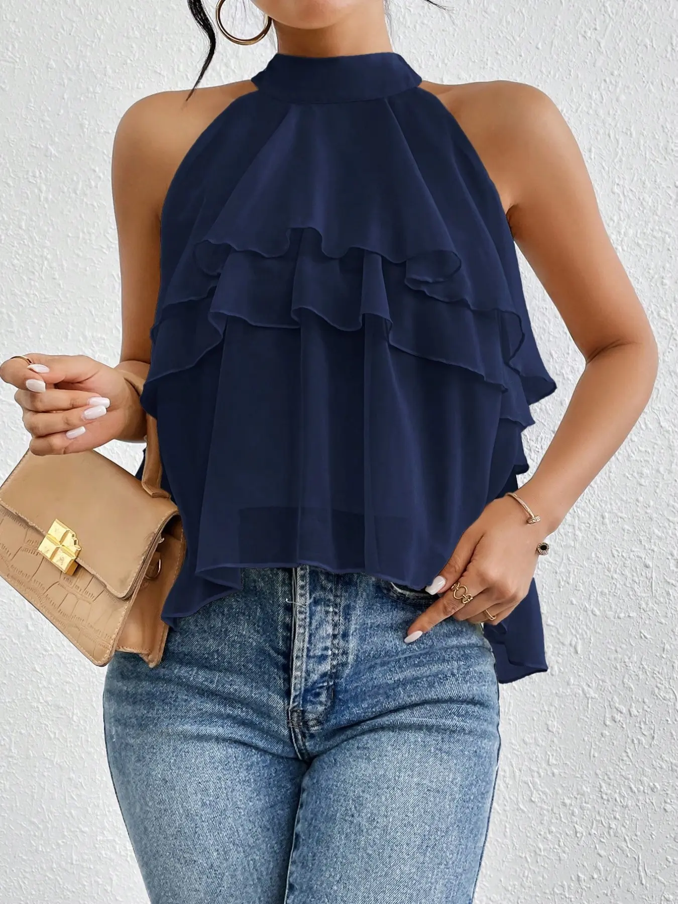 Women's Sleeveless Halter Top, Fashionable Loose Fit Short Shirt, Camisole Shirt, Womenswear, Stylish and Trendy, Perfect for Casual Wear, Comfortable and Chic, Ruffle