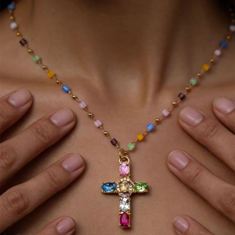 Women's Elegant Sparkly Zinc Alloy Cross Necklace - Casual INS Style Contrasting Niche Design Super Sparkly Clavicle Chain, 1 Pc Female Costume Jewelry, Party Gift, Daily Wear, Ins Style Super Sparkly Clavicle Chain