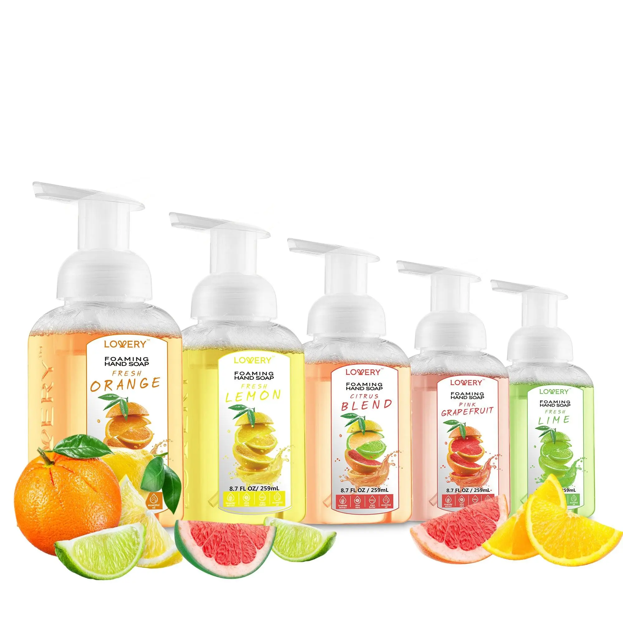 Lovery Foaming Hand Soap Set — Citrus Aloe Vera — 5pc Moisturizing Pump Soap