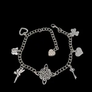 Witch Knot Multi Charm Anklet with Heart Butterfly and Fairy Charms on Chain Design