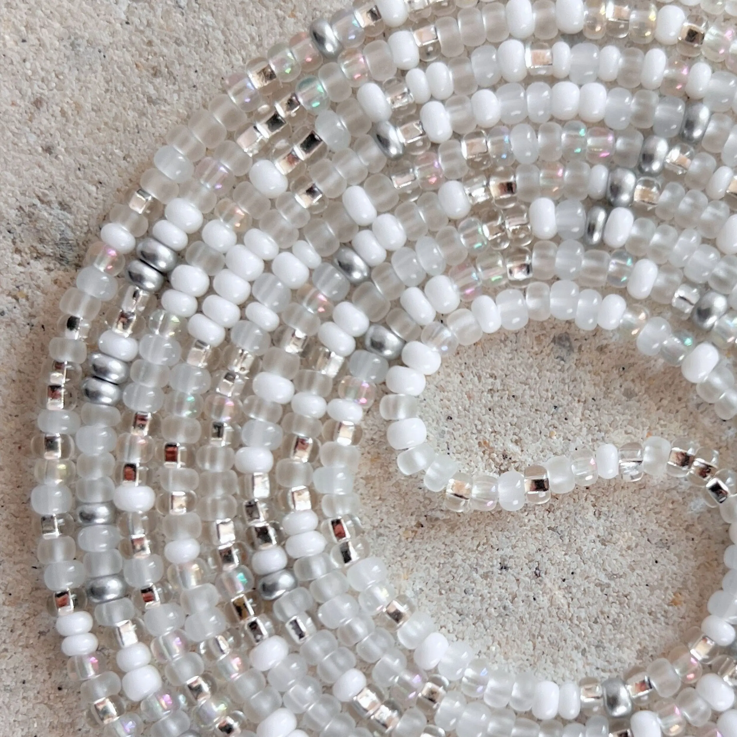 NEW BEGINNINGS - Tie On Waist Beads - 45 to 60 inches Waistbeads - White Waistbeads - Made By Venus Waistbeads