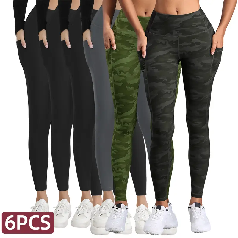 【Local shipping】CHRLEISURE 6PCS Leggings With Pockets High Waist Yoga Pants Women Workout Pants Running  Womenswear