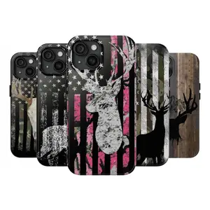 Deer Antler American Flag Phone Case – Rustic Camo Style Cover – Cool Gift for Him, Outdoor, Hunting, or Streetwear Fans Suitable for iPhone 17-11 Pro Max/Plus and  Samsung Galaxy S23-25
