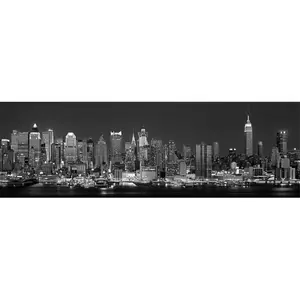 212 MAIN Black & White Artistic Wall Photo Poster Print - USA New York City West Side Night Panoramic Cityscape, 36x12 in Home Decor for Living Spaces, Decoration Accessory
