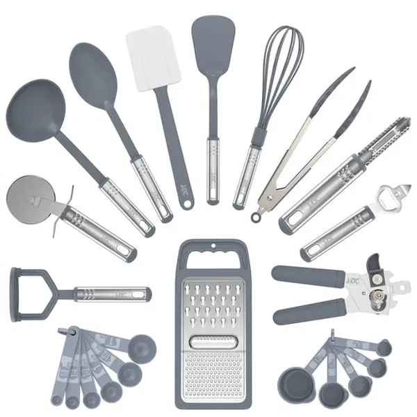 23 Pieces Kitchen Cooking Utensils Set – 446°F Heat Resistant kitchen Gadgets for Non-Stick Cookware BPA FREE – Silicon Rubber Spatula set - Grey