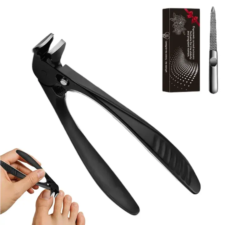 2pcs/set Extra-long Handle Curved Tip Nail Clipper, Ultra-Sharp Heavy Duty for Thick Nails and Hard Nails, Wide-opening Anti-splash Nail Clippers For Elderly, Men and Women, Precision Stainless Steel Toenail Manicure