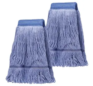 2 Pack Mop Head Replacement, Cleaning Heavy Duty Mop Head Commercial Replacement, Wet Industrial Blue Cotton Looped End String Head Refills, Heavy Mop Replace Head, for General and Floor Cleaning