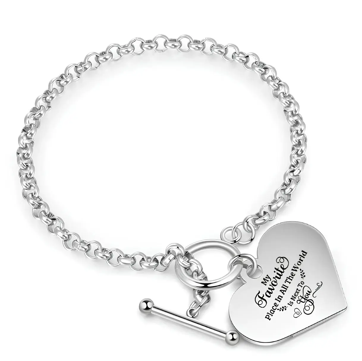 DUJO Heart Charm Bracelet with Engraving, Hypoallergenic Gold-Plated, Waterproof & Sweatproof, Jewelry gifts, Valentine's Day Gift