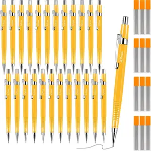 24 count Mechanical Pencil Metal Penpoint Mechanical Pencil Retractable Automatic Drafting Pencils Refills for Writing Drawing Signature(0.9mm,Yellow)