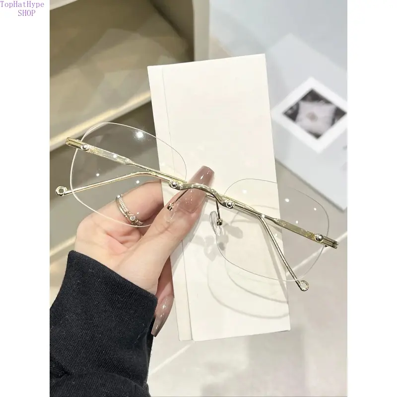 Women's Minimalist Square Metallic Thin Frame Blue Light Non-Prescription Glasses - Bluelight Blocking, Photochromic Tint, High-Quality Lightweight Decorative, Accessories for Women, Eyeglasses for Phone and Gaming, Enhanced Protection, Daily Casual Use