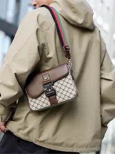 Retro Color-Block Checkered Men's Stylish Crossbody Bag Versatile Commuter & Casual Shoulder Bag Perfect for Daily Outings, Travel, and Sports Zippered Sling Bag Fashionable Casual Bag