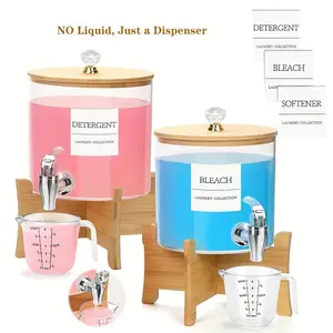 Laundry Detergent Dispenser with Stand – Bamboo Soap Container with Faucet for Laundry Room Organization