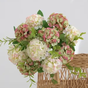 1 Bunch of 10 Heads Artificial Hydrangea Fake Bridal Bridesmaid Decorative Flower Bouquet for Wedding Party Home Decoration