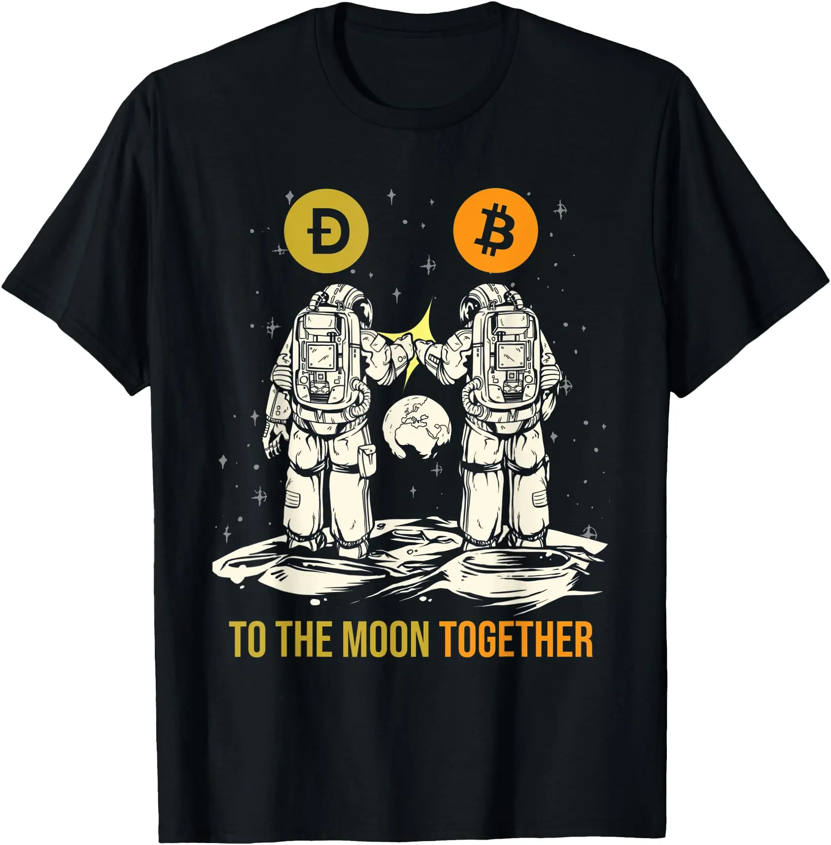 Dogecoin Bitcoin To The Moon Together Crypto Blockchain Unisex T-Shirt Cotton Menswear Man Classic