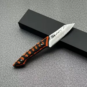 Tonggang 4" Utility Knife 10Cr15MoV Handmade Forged Kitchen Knife With G10 Orange Black Handle Utensils Kitchenware Cooking, Cutting