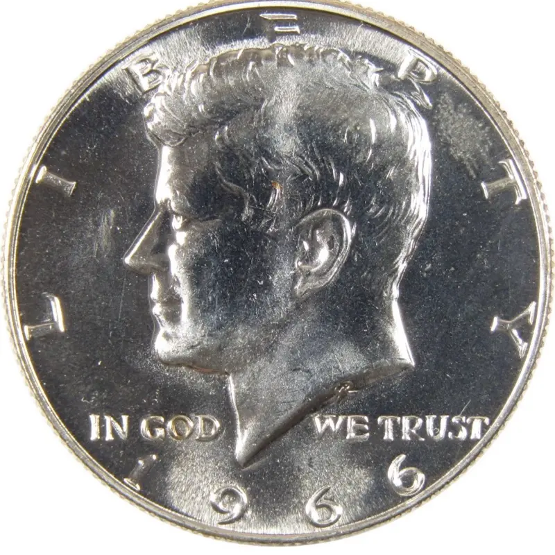 1966 Silver JFK Half Dollar in Brilliant Uncirculated Condition.
