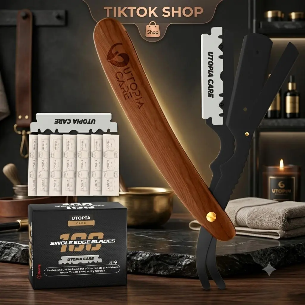 Utopia Care Barber Straight Razor for Men- 100pc Wooden Straight Edge Razor