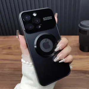 Luxury Large Window Magsafe Logo Hole Magnetic Case For iPhone 17 Air 16 15 14 Plus 13 12  Pro Max Camera Lens Protector Cover