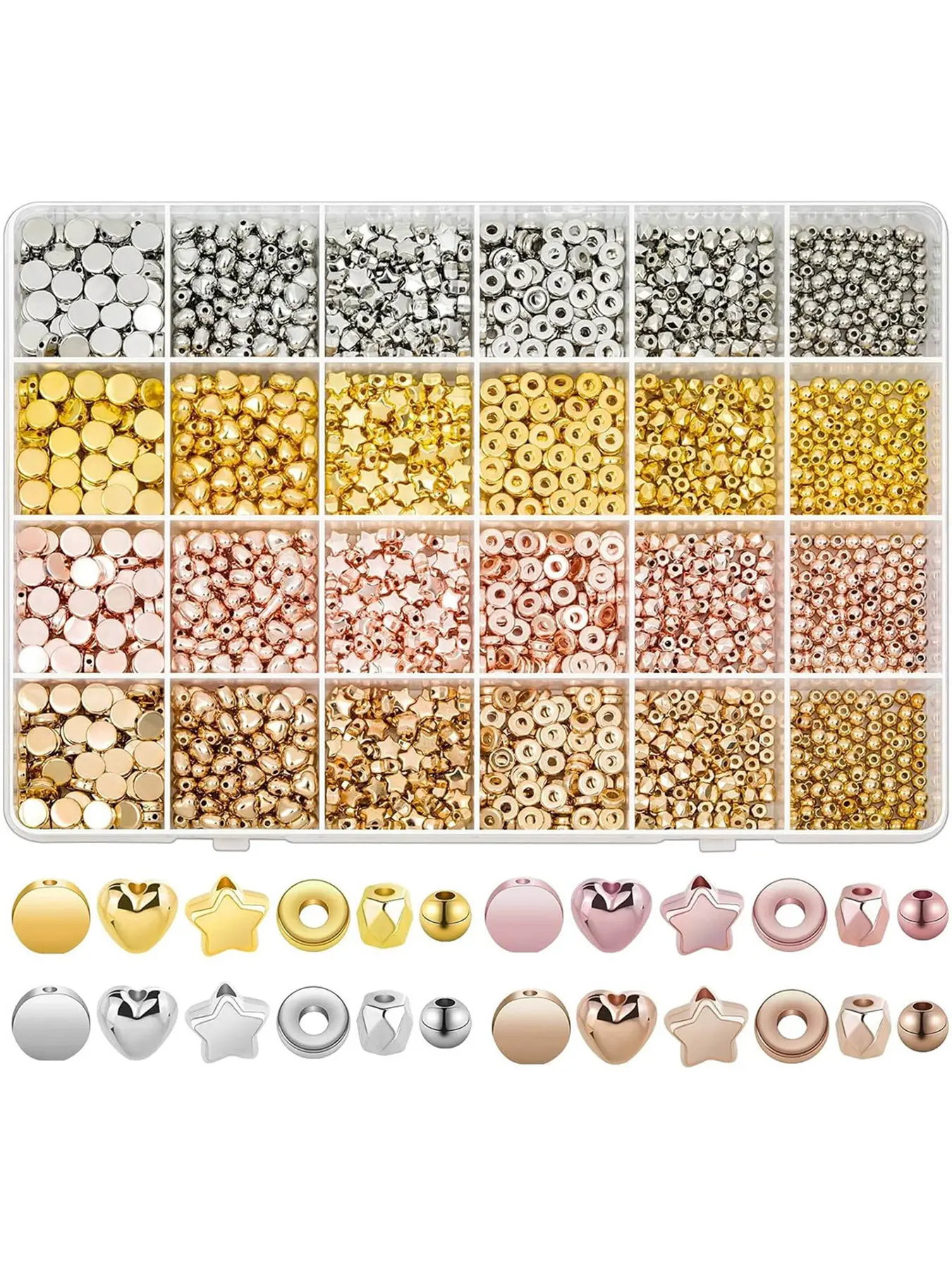 2160 Pieces Gold Spacer Beads Set, Assorted Bracelet Beads for DIY Jewelry Making Kit, Beading Supplies, Jewelry Making Supplies, Diy Jewelry Decoration (Gold, Sliver, Rose Gold, KC Gold)