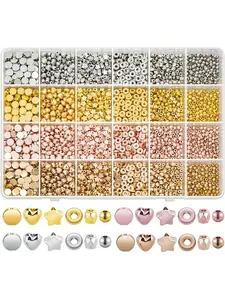 2160 Pieces Gold Spacer Beads Set, Assorted Bracelet Beads for DIY Jewelry Making Kit(Gold, Sliver, Rose Gold, KC Gold)