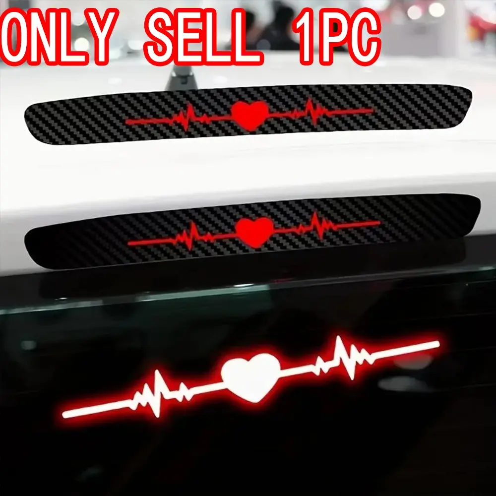 1PC Heartbeat ECG Brake Light Sticker, Vinyl Carbon Fiber Texture, High-Visibility Car Safety Mark, Waterproof and Durable Sticker, Car Decal, Car Stickers, Automotive Decals