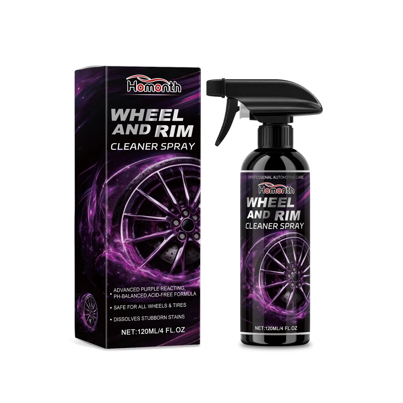 Homonth Wheel Hub Cleaning Spray Bottle - All Wheels Car Tire Cleaner for Maintenance, Luster Restoration and Regular Care