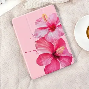Foldable, non-slip TPU case with pink floral pattern, adjustable stand and pen slot, suitable for iPad mini, iPad Air, iPad Pro/iPad 10th and 11th generation iPad cases