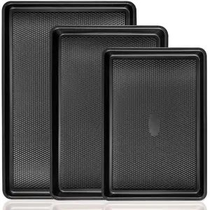 Cookie Sheets for Baking Nonstick  Baking Sheet Pan Set of 3, Half/Quarter/Jelly Roll Pan for Oven with Diamond Texture Pattern, 57% Thicker Carbon Steel Cookie Trays, Black