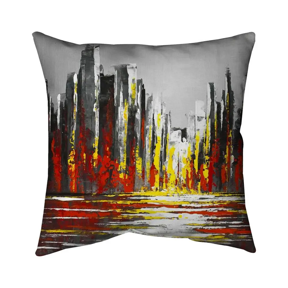360 Stand 16x16 in Abstract Red Skyline Accent Pillow - Polyester Fill, Modern Home Decor Pillow for Bedroom Use, Art-Inspired Standard Pillows