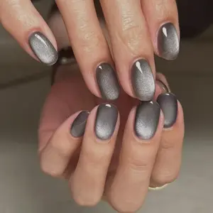 Short Oval Press on Nails with Nail File & Jelly Glue, 24pcs Glitter Cat Eye Nail Art Design Artificial Full Cover, DIY Manicure Supplies for Women Girls