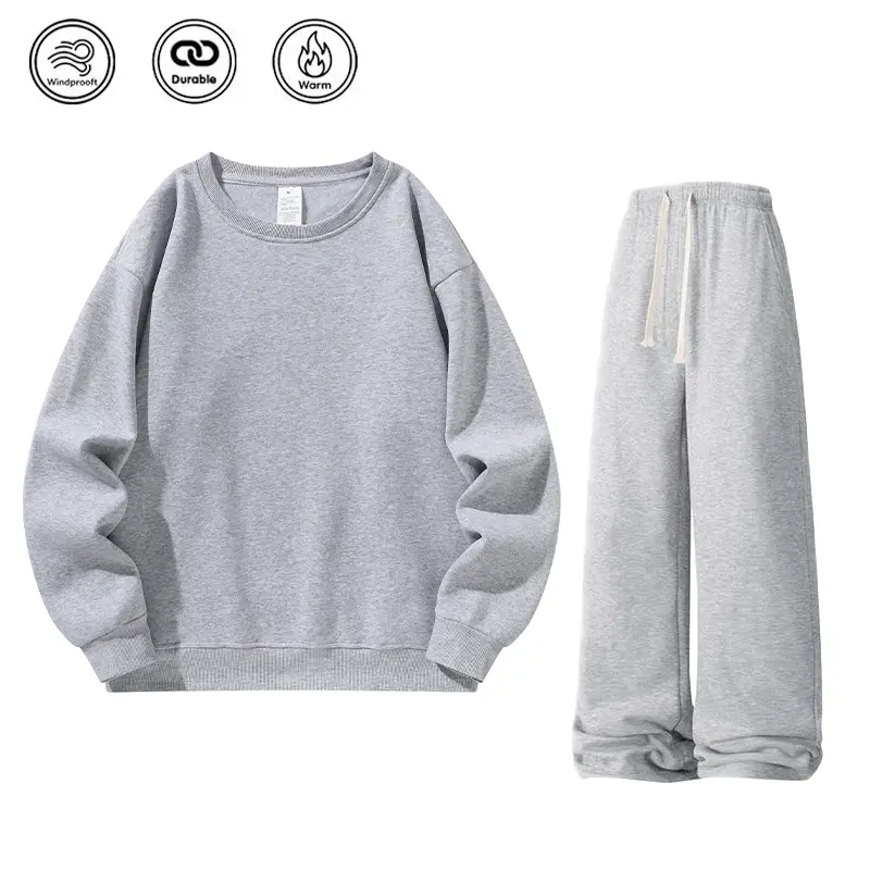 Men’s loose crewneck two-piece athletic set, breathable and comfortable solid-color long-sleeve sweatshirt + straight-leg sweatpants, casual street-style fashion set, versatile for everyday autumn/winter workouts, a practical gift choice for men