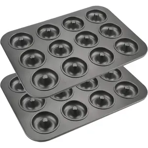 2 Pack 12-Cavity Non-stick Donut Pan, Carbon Steel Donut Baking Pan for Muffin, Cake, Dessert, Mini Bagel Mold Donut Trays for Oven, Microwave, Freezer Safe