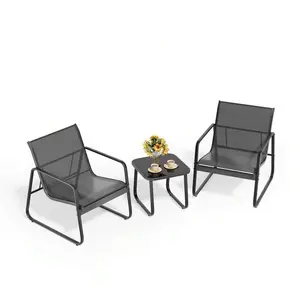 3-Piece Outdoor Muebles Set With Sofa-Style Chairs & Glass Top Table, Patio Chairs Set Of 2,Modern Outdoor Decor Patio Furniture For Camping - All-Weather Conversation Set For Backyard, Pool, Garden And Lawn