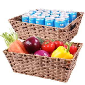 ROSOS Large Wicker Baskets 2 Pack, Handmade Big Wicker Baskets for Shelves, Waterproof Large Wicker Baskets for Storage, Plastic Brown Wicker Storage Baskets for Organizing